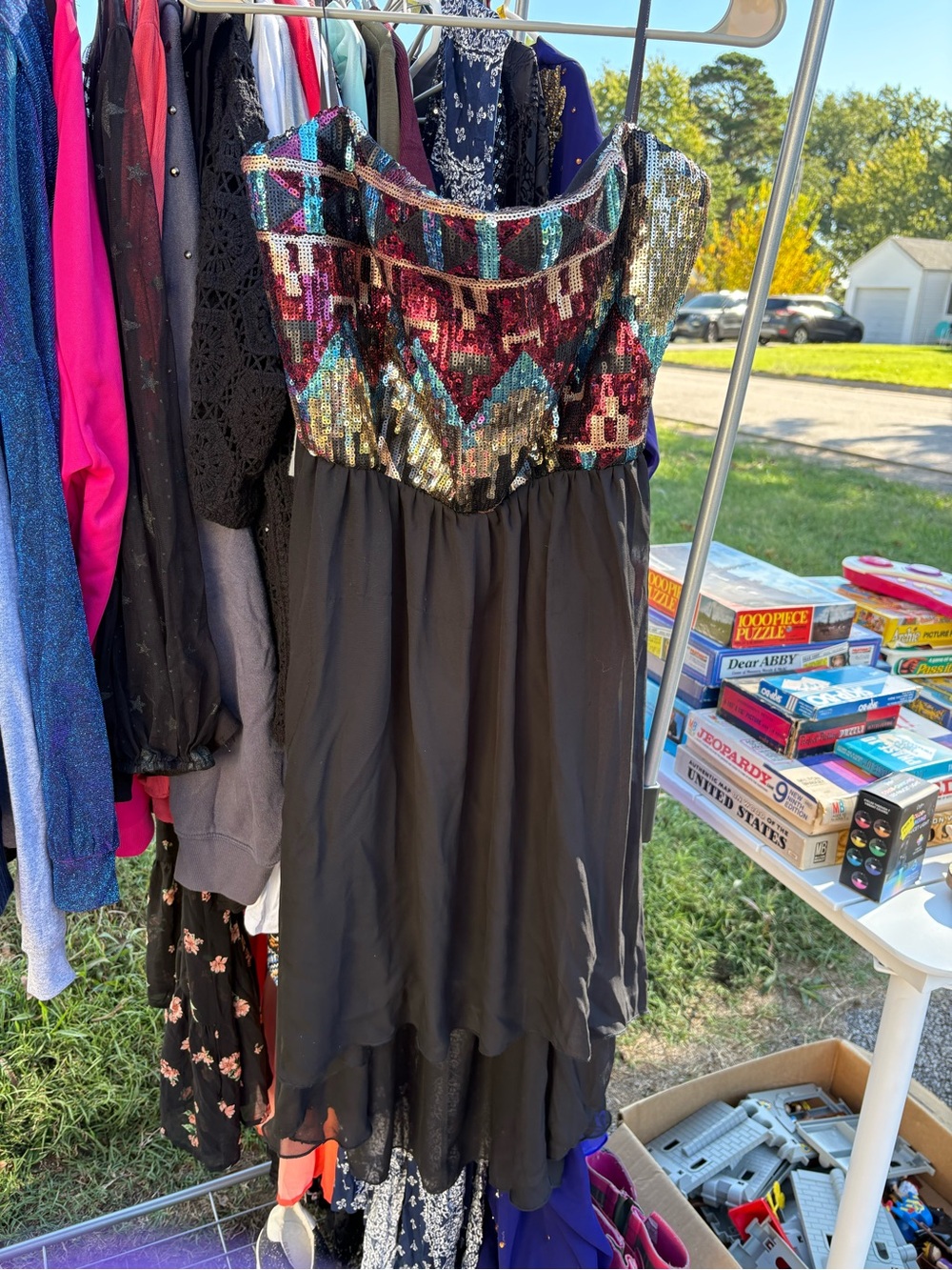 Sequin Bodice Black High-Low Evening Formal Dress